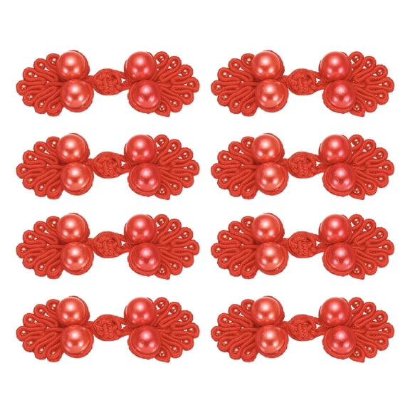 8 Pairs Chinese Knots Frog Buttons Red Sewing Button with Big Beads