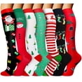 thumbnail image 1 of 8 Pairs Christmas Medical Sport Copper Compression Socks With Anti-slip Silicone for Women & Men Circulation 15-20 mmhg is Best Support for Athletic Running Cycling, Nursing, Travel, 1 of 7