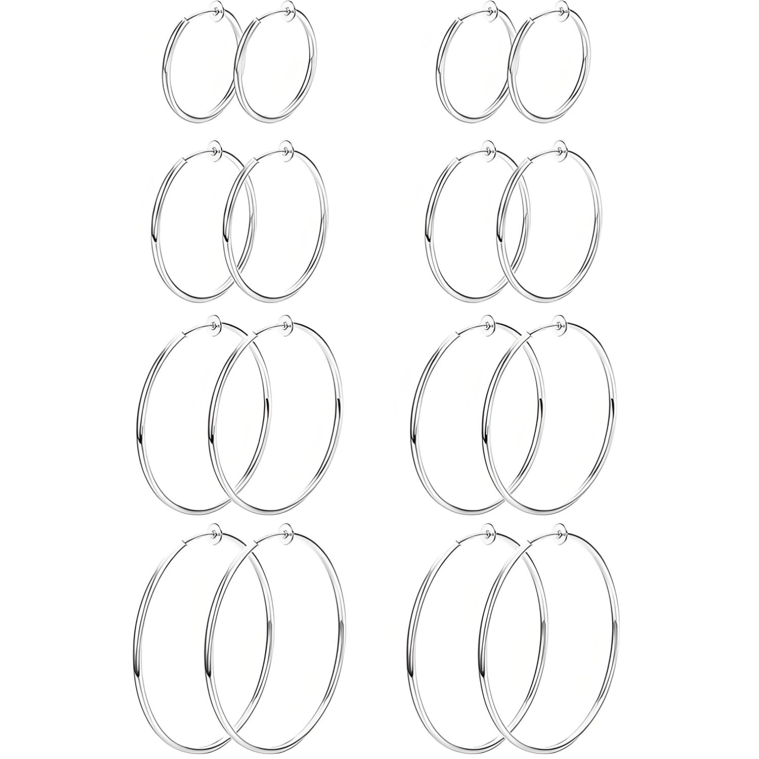 8 Pairs Clip On Hoop Earrings Stainless Steel Clip On Earrings for ...