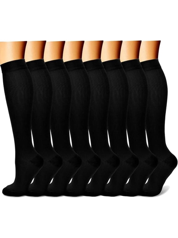 8 Pairs Compression Calf Socks for Men & Women - 15-20mmHg Knee-High,Athletic Support,Running,Travel & Daily Wear