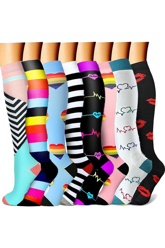 8 Pairs Compression Socks for Men Women Knee Support Hose Medias De Compresion Para Mujer Nurse Nursing School Student Accessories for Work Leg Long Stockings Pregnancy Maternity Travel