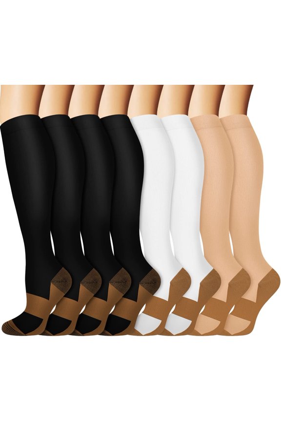 8 Pairs Compression Socks for Women & Men Circulation 15-20 mmHg - Better Blood Flow, Swelling , Best Support for Medical, Running, Nursing