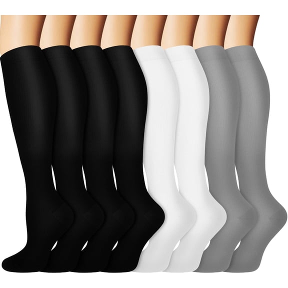 8 Pairs Compression Socks for Women & Men Circulation 15-20 mmHg - Better Blood Flow, Swelling , Best Support for Medical, Running, Nursing