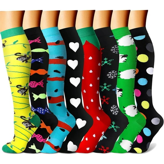 8 Pairs Compression Socks for Women & Men Circulation 15-20 mmHg is Best Support for Athletic Running,Hiking