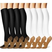 8 Pairs Copper Compression Socks for Men Women Knee Support Hose Medias De Compresion Para Mujer Nurse Nursing School Student Accessories for Work Leg Long Stockings Pregnancy Maternity Travel