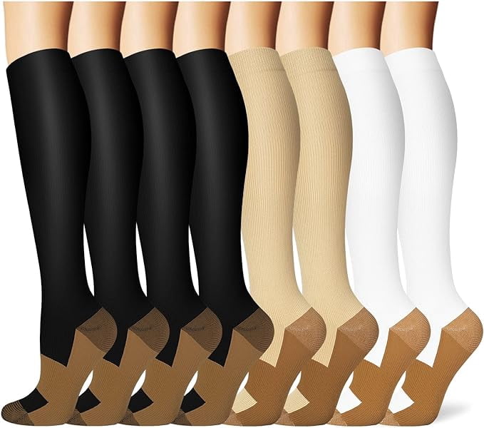 8 Pairs Copper Compression Socks for Men Women Knee Support Hose Medias De Compresion Para Mujer Nurse Nursing School Student Accessories for Work Leg Long Stockings Pregnancy Maternity Travel