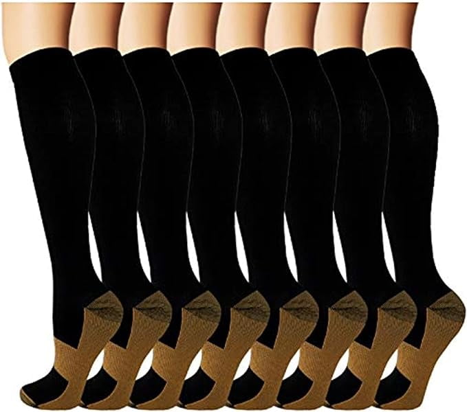 8 Pairs Copper Compression Socks for Men Women Knee Support Hose Medias De Compresion Para Mujer Nurse Nursing School Student Accessories for Work Leg Long Stockings Pregnancy Maternity Travel