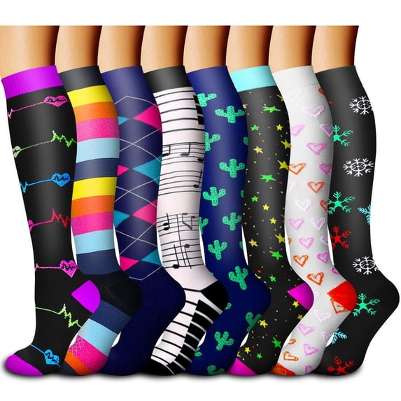 8 Pairs Copper Compression Socks for Women & Men Circulation 15-20 mmhg - Better Blood Flow, Swelling, Best Support for Medical, Running, Nursing