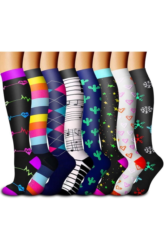 8 Pairs Copper Compression Socks for Women & Men Circulation 15-20 mmhg - Better Blood Flow, Swelling, Best Support for Medical, Running, Nursing