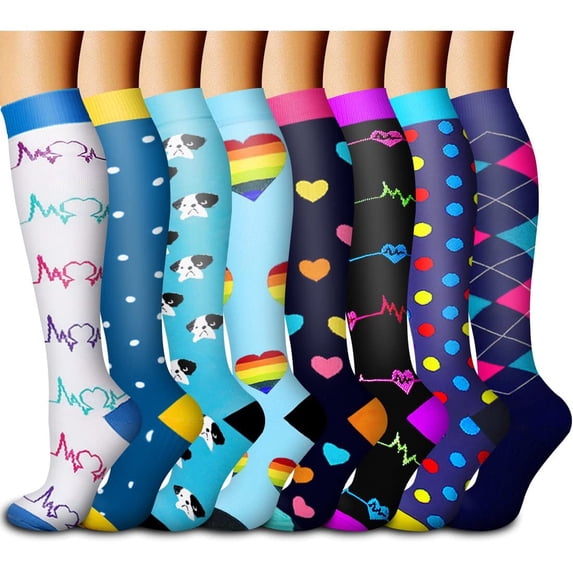 8 Pairs Copper Compression Socks for Women & Men Circulation 15-20 mmhg - Better Blood Flow, Swelling, Best Support for Medical, Running, Nursing
