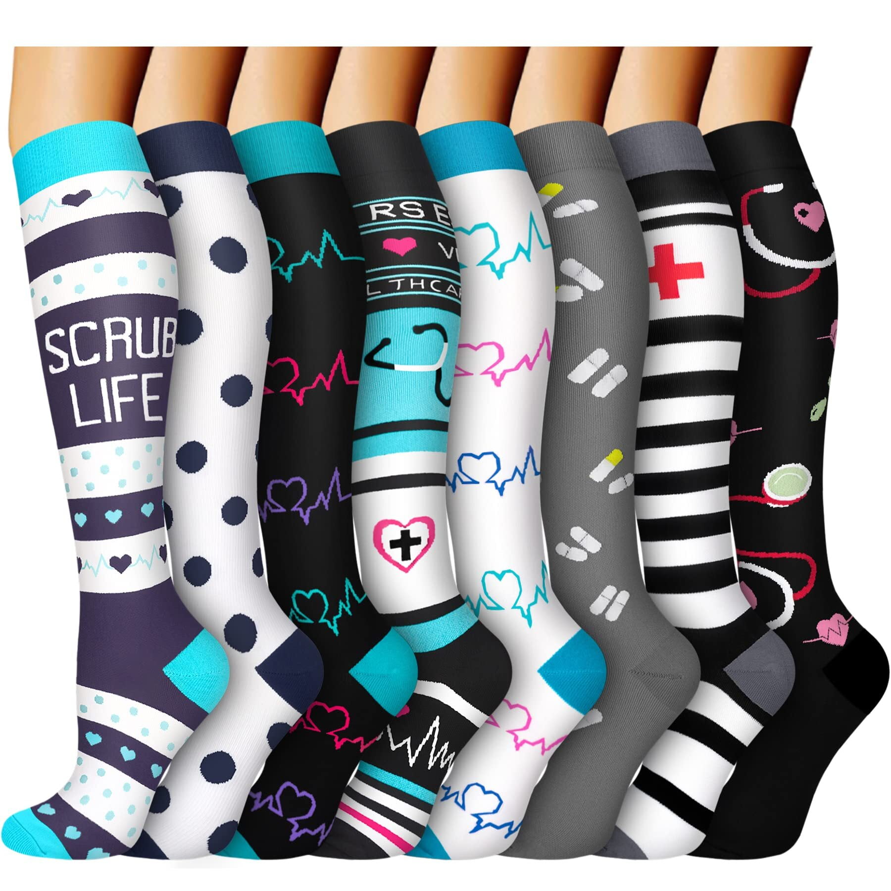 Circulation Copper 8 Pairs Copper Compression Socks for Women & Men Circulation 15-23 mmhg ...