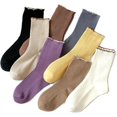 thumbnail image 1 of 8 Pairs of Cotton Crew Size Socks for Women in All Season, Ruffle Turn-Cuff Thin Knit Lettuce Frilly Sock, Solid Color Socks for woman, Shoe Size 5-11, 1 of 7