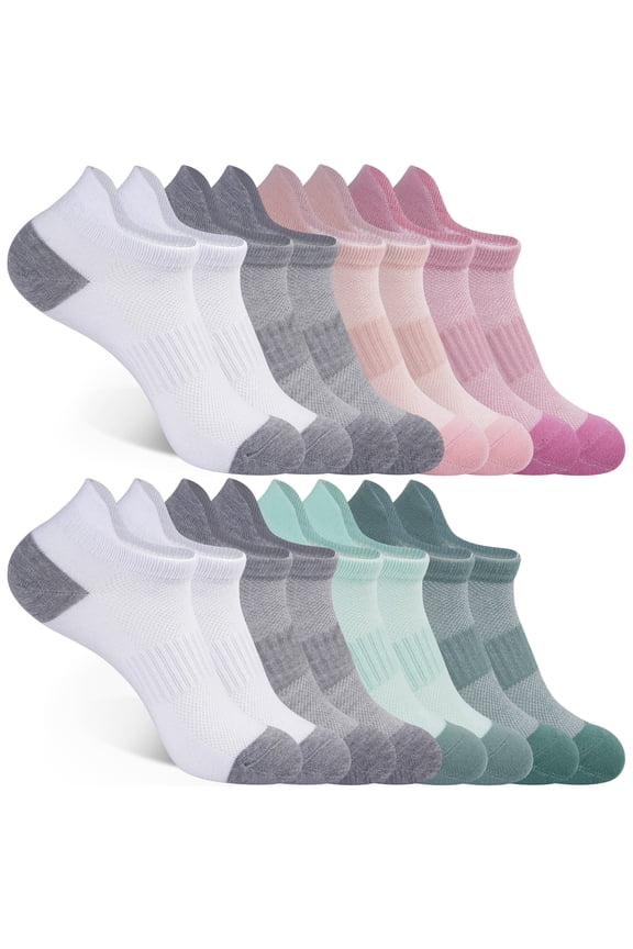8 Pairs Women's Cushioned Ankle Socks, Low Cut Performance Athletic Socks Size 9-11