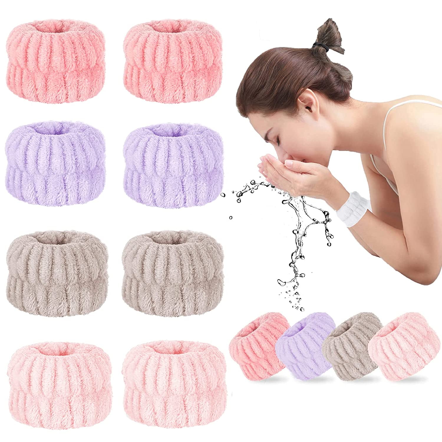 8 Pairs Face Washing WristbandsAbsorbent Wristband for Washing Face Microfiber Wrist Wash Band