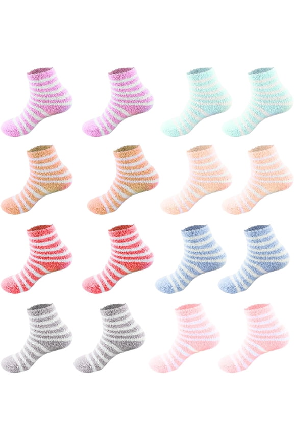 8 Pairs Fluffy Socks For Women, Soft Warm Cosy Bed Slipper Socks, Winter Sleeping Thick Plush Thermal Socks, Size UK 4-8 (8 Color)