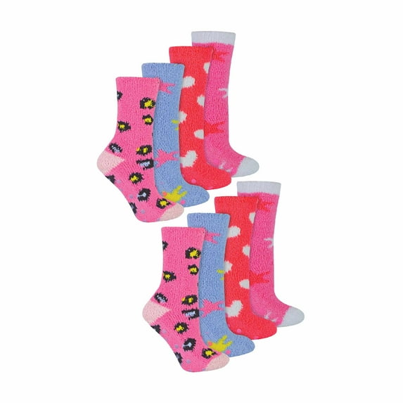 8 Pairs Girls Fluffy Bed Socks | Sock Snob | Fuzzy Striped Patterned Assorted Cosy Slipper Socks