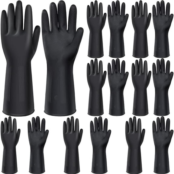 8 Pairs Heavy Duty Rubber Gloves Industrial Chemical Resistant Latex Gloves Cleaning Gloves Black Gloves Men Protective Safety Work Waterproof Reusable Gloves for Car Home Lab, 12.6 x 4.5