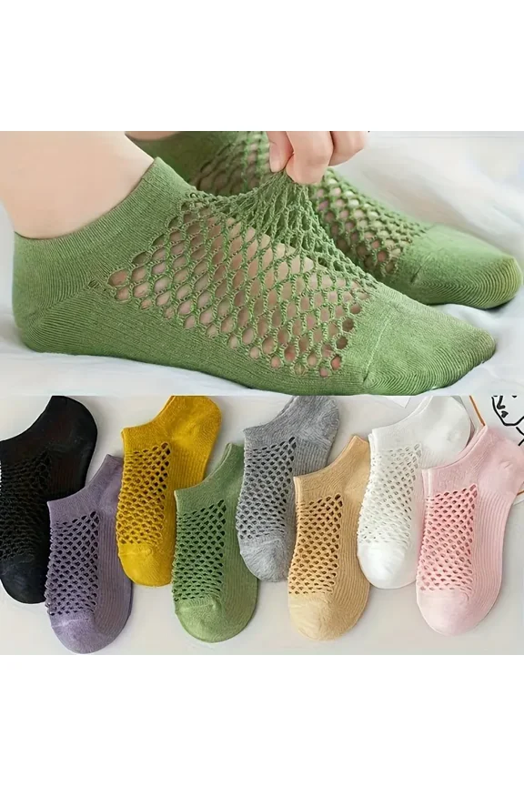 8 Pairs Hole Mesh Socks, Comfy & Lightweight Low Cut Ankle Socks, Women's Stockings & Hosiery