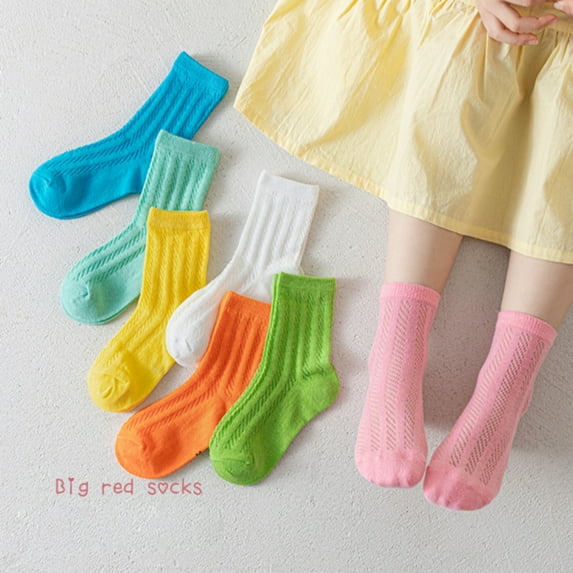 8 Pairs Kids Crew Socks Thin Breathable Solid Color Casual Vertical Stripe Sock for Boy Girls 1-12Y