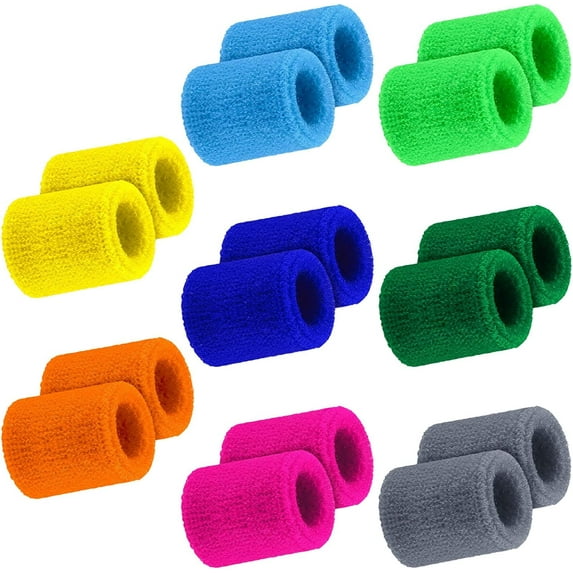 8 Pairs Kids Sports Wristbands TRIANU Colorful Wrist Sweatbands Terry Cloth Wristbands for School Students Teacher Sports Birthday Basketball Party Favors