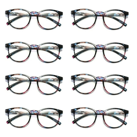 8 Pairs Ladies Womens Round Big Frame Blue Light Blocking Reading Glasses Spring Hinge Readers +1.75