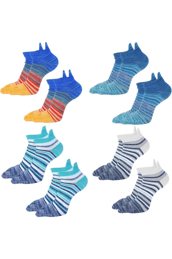8 Pairs Men Five Finger Toe Socks, Cotton Support Sock Ankle Arch Breathable Running Socks, Colour Stripes Socks for Trainer Sports Working Cycling Hiking Size7-9.5 Available All Seasons