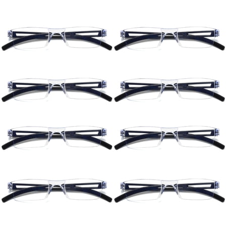 8 Pairs Men Women Rimless Reading Glasses Blue Light Blocking Unisex Reader +4.00