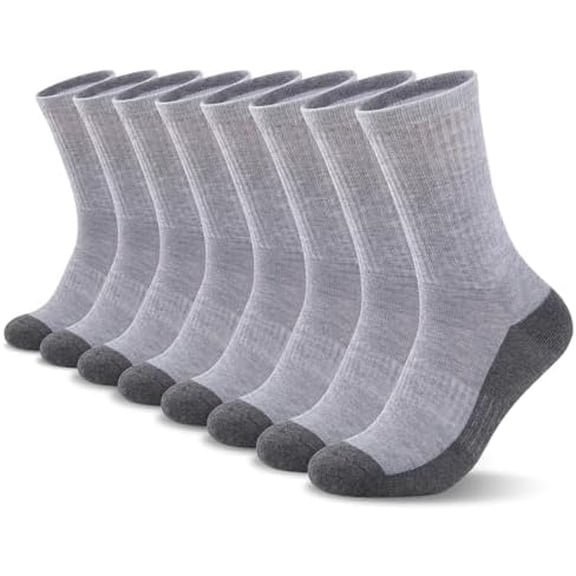 8 Pairs Mens Cushioned Crew Socks, Moisture Wicking Athletic Work Socks