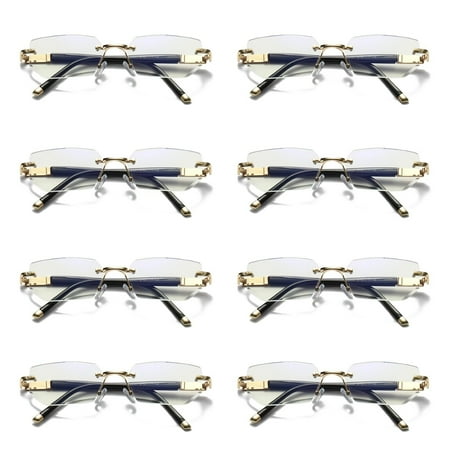 8 Pairs Mens Diamond Shape Rimless Blue Light Blocking Reading Glasses Metal Readers +1.25