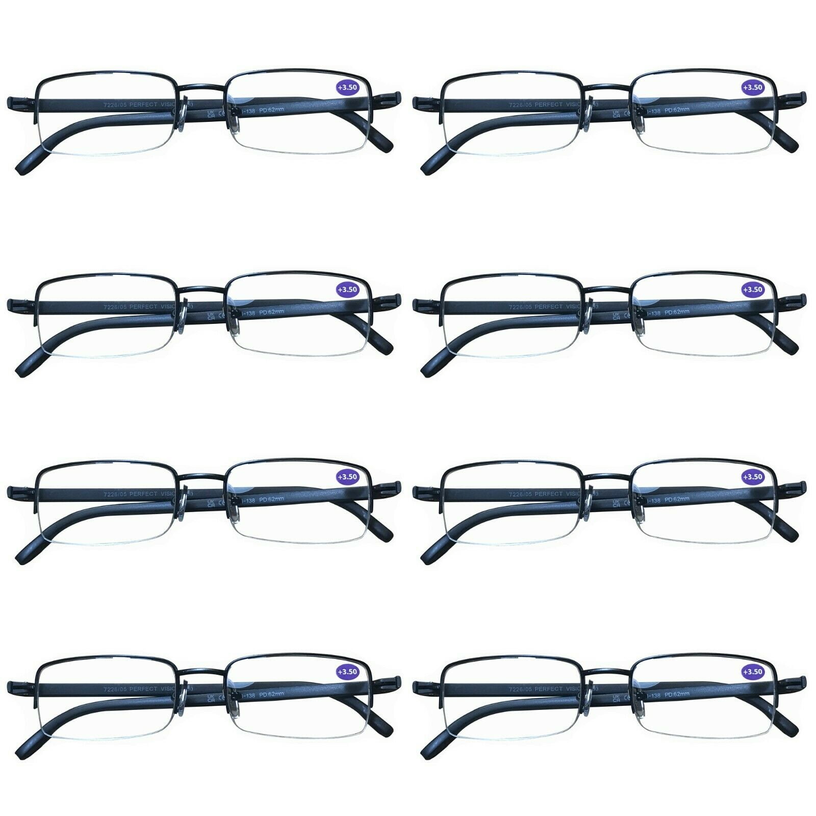 8 Pairs Mens Metal Frame Rectangle Half Frame Reading Glasses Classic Readers +1.75