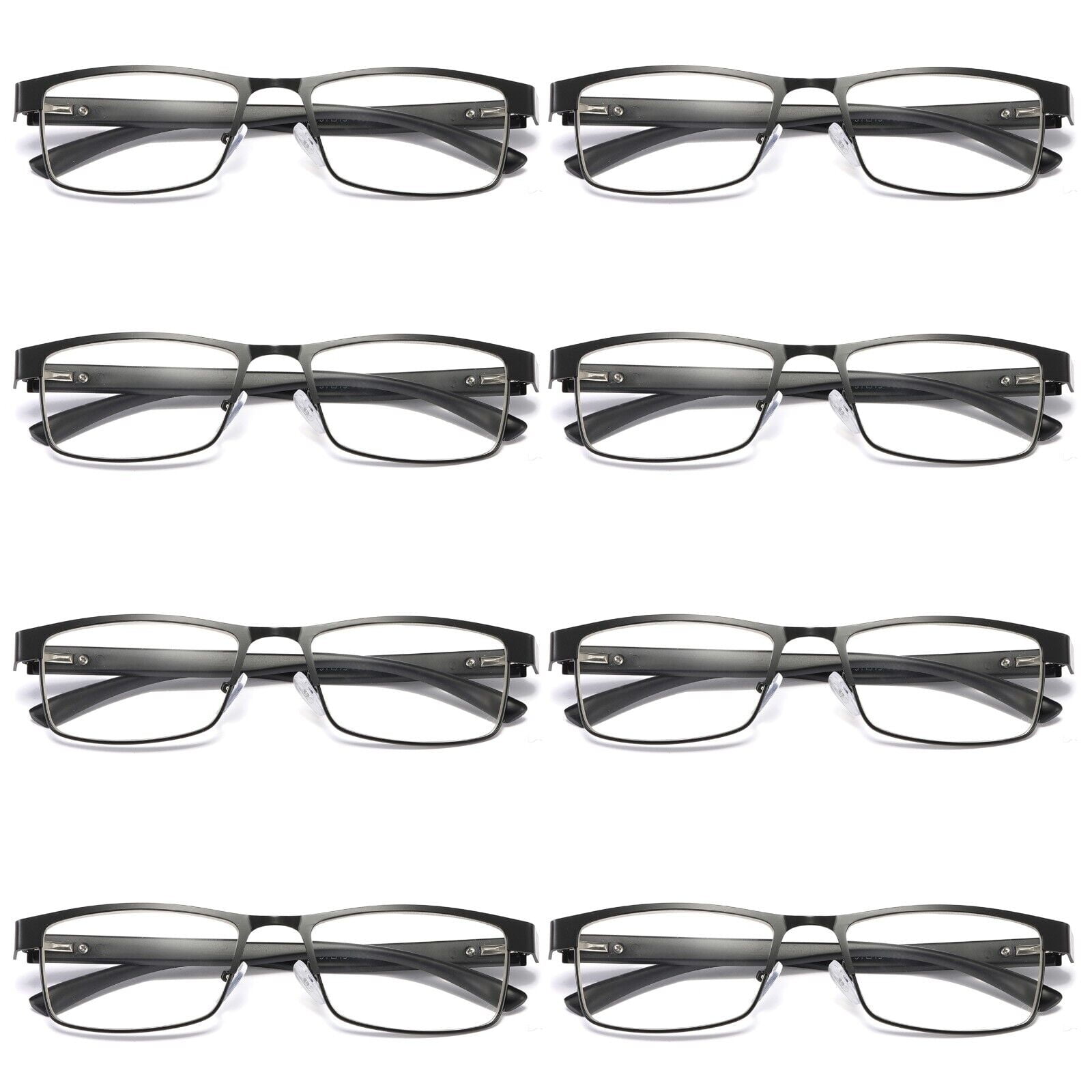 8 Pairs Mens Rectangular Blue Light Blocking Reading Glasses Spring Hinge Readers +3.00