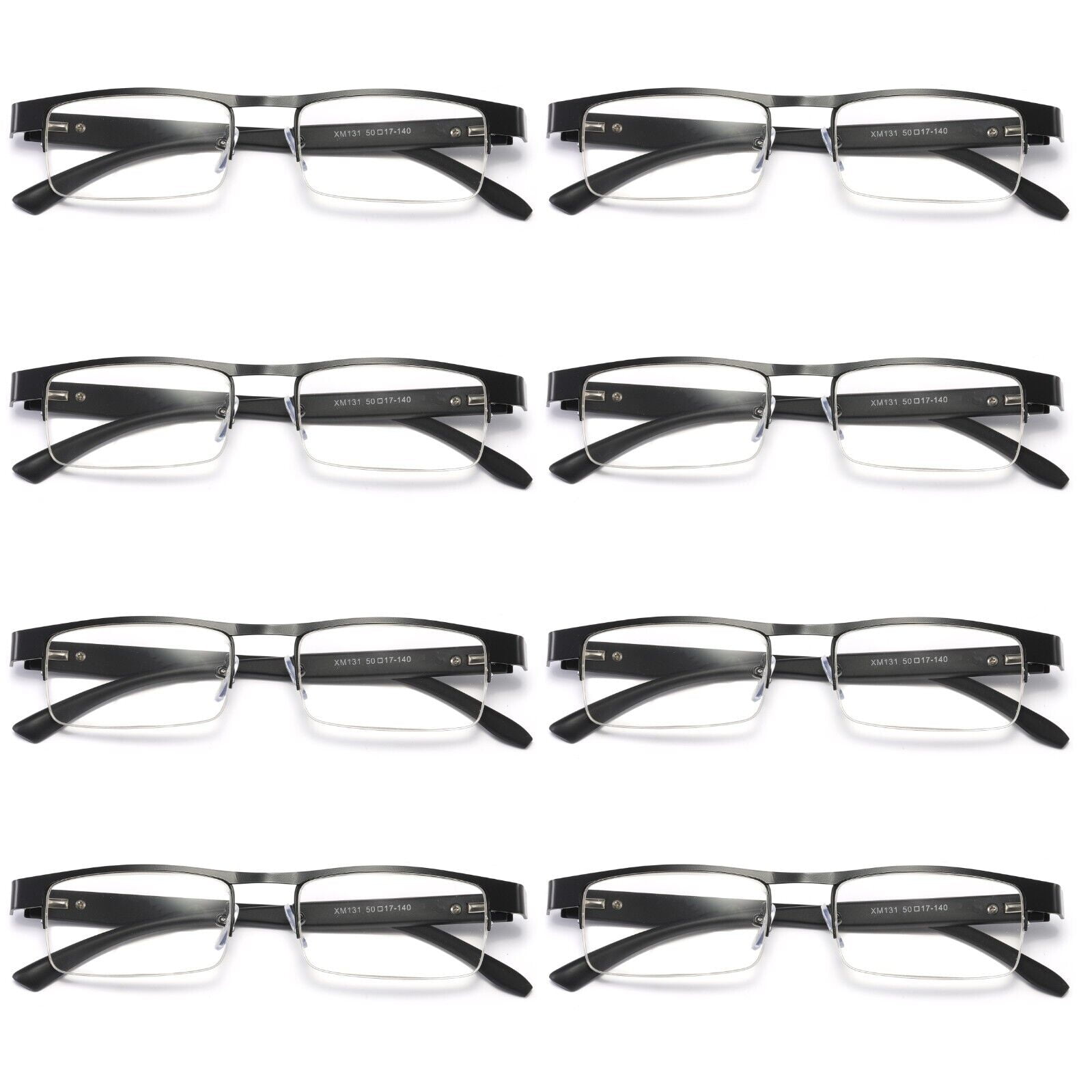 8 Pairs Mens Rectangular Metal Half Frame Reading Glasses Spring Hinge Black Readers 1 00