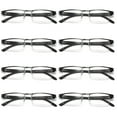 thumbnail image 1 of 8 Pairs Mens Rectangular Metal Half Frame Reading Glasses Spring Hinge Black Readers +1.75, 1 of 6