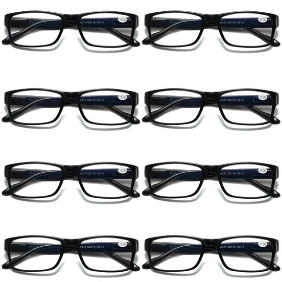 8 Pairs Mens Unisex Blue Light Blocking Reading Glasses Black Spring Hinge Readers +0.75