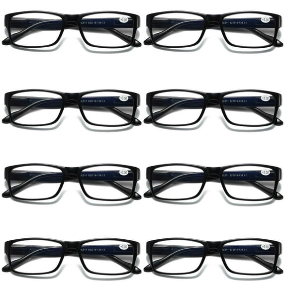 8 Pairs Mens Unisex Blue Light Blocking Reading Glasses Black Spring Hinge Readers +1.50