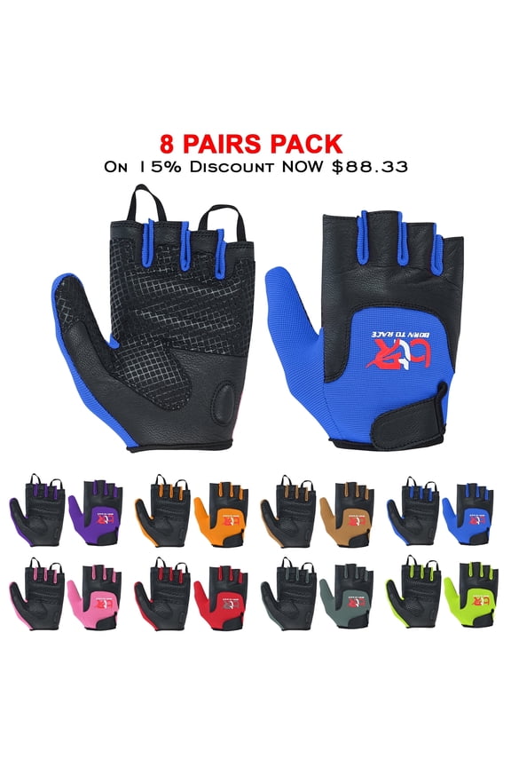Fingerless Leather Palm Gloves for Children, Blue, 8-Piece