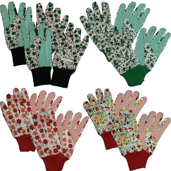 8 Pairs Printed Polyester Garden Work Gloves, Non-Slip Dot Palm Lightweight Protective Gloves for Planting, Pruning & Household Chores