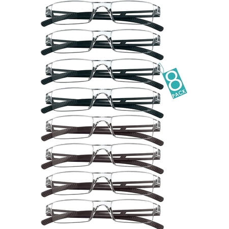 8 Pairs Reading Glasses, Blue Light Blocking Glasses, Computer Reading Glasses for Women and Men, Fashion Square Eyewear Frame (4black+4brown,+1.00 Magnification)