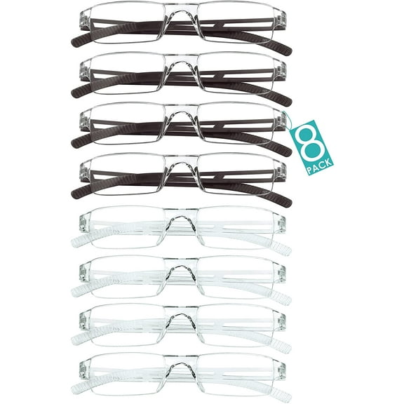 8 Pairs Reading Glasses, Blue Light Blocking Glasses, Computer Reading Glasses for Women and Men, Fashion Square Eyewear Frame (4brown+4clear,+4.50 Magnification)