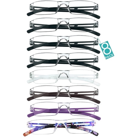 8 Pairs Reading Glasses, Blue Light Blocking Glasses, Computer Reading Glasses for Women and Men, Fashion Square Eyewear Frame (4color+4black,+1.75 Magnification)