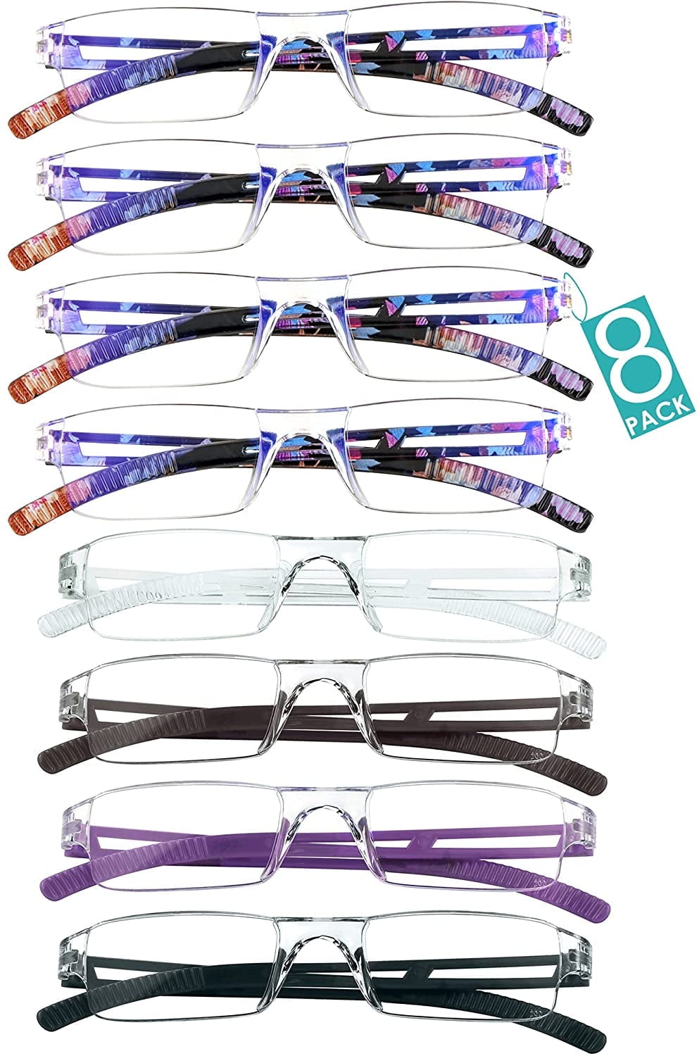 8 Pairs Reading Glasses, Blue Light Blocking Glasses, Computer Reading Glasses for Women and Men, Fashion Square Eyewear Frame (4color+4bluefloral,+4.50 Magnification)