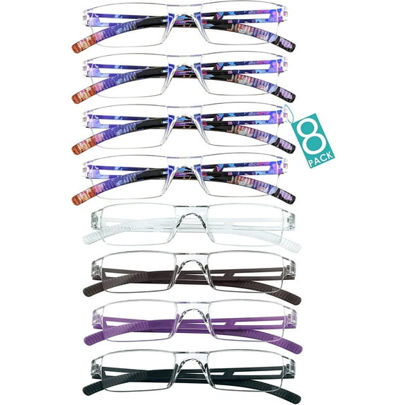 8 Pairs Reading Glasses, Blue Light Blocking Glasses, Computer Reading Glasses for Women and Men, Fashion Square Eyewear Frame (4color+4bluefloral,+4.50 Magnification)