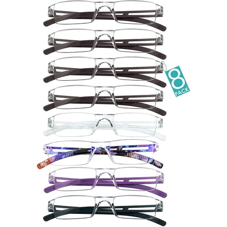 8 Pairs Reading Glasses, Blue Light Blocking Glasses, Computer Reading Glasses for Women and Men, Fashion Square Eyewear Frame (4color+4brown,+1.75 Magnification)