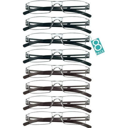 8 Pairs Reading Glasses, Blue Light Blocking Computer Glasses for Women and Men, Fashion Square Eyewear Frame (4black+4brown,+3.25 Magnification)
