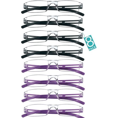 8 Pairs Reading Glasses, Blue Light Blocking Glasses, Computer Reading Glasses for Women and Men, Fashion Square Eyewear Frame (4black+4purple,+3.00 Magnification)