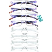 8 Pairs Reading Glasses, Blue Light Blocking Glasses, Computer Reading Glasses for Women and Men, Fashion Square Eyewear Frame (4bluefloral+4clear,+4.50 Magnification)