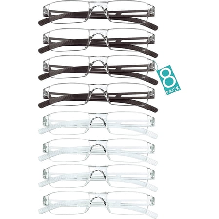 8 Pairs Reading Glasses, Blue Light Blocking Computer Glasses for Women and Men, Fashion Square Eyewear Frame (4brown+4clear,+1.00 Magnification)