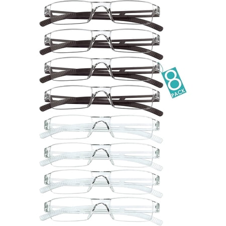8 Pairs Reading Glasses, Blue Light Blocking Computer Glasses for Women and Men, Fashion Square Eyewear Frame (4brown+4clear,+1.25 Magnification)