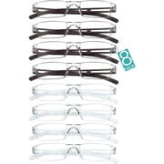 8 Pairs Reading Glasses, Blue Light Blocking Computer Glasses for Women and Men, Fashion Square Eyewear Frame (4brown+4clear,+2.00 Magnification)