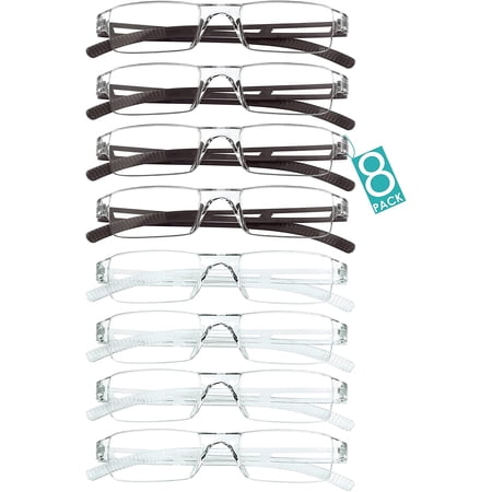 8 Pairs Reading Glasses, Blue Light Blocking Glasses, Computer Reading Glasses for Women and Men, Fashion Square Eyewear Frame (4brown+4clear,+4.00 Magnification)